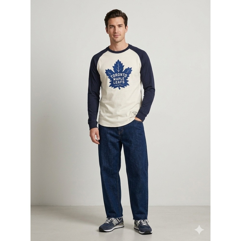 Old Time Hockey Toronto Maple Leafs Baseball Long Sleeve Shirt Mens Medium Navy
